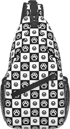 Generic Cat Paw Dog Footprint Black White Checked Cross Body Bag Trendy Crossbody Bag Anti Theft Crossbody Bags For Workout Camping Outdoors