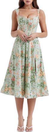 House of CB Saira Floral Lace-Up Corset Cocktail Dress in Light Jade Print at Nordstrom, Size X-Small