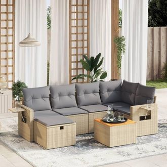 vidaXL Juego De Sof&aacute;s Jard&iacute;n Con Cojines Beige Mezcla 7 Pzas Rat&aacute;n Pe Vidaxl