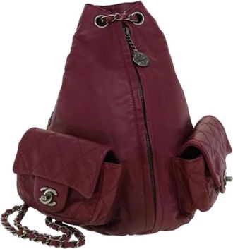 Chanel Pre-owned Vintage Rugzak - Dames - Vintage Rugzakken - Rood - ONE Size - Leer - Vintage