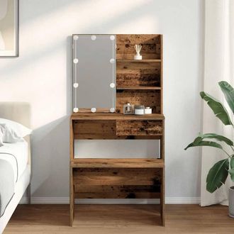 Berkfield Home Beautiful Dressing Table Set with LED Old Wood Engineered Wood in Brown