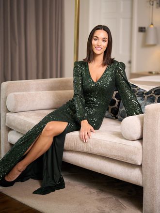 Gina Bacconi Womens Alison Sequn V Neck Maxi Dress - Green - Size 10 UK