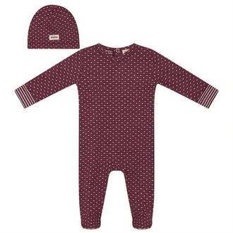 Mocha Dot Print 2 Piece Romper and Hat in Burgundy at Nordstrom, Size 3M