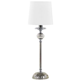 Beliani L&aacute;mpara De Mesa Base De Metal Plateado Pantalla Blanca Estilo Glamour Kubena