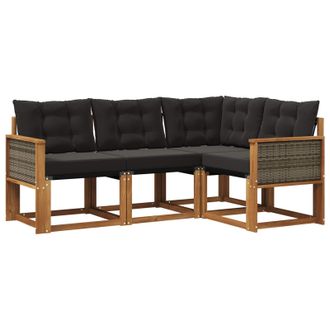 vidaXL Conjunto De Sof&aacute;s De Exterior Con Coj&iacute;n 4 Pcs Natural Y Negro Vidaxl