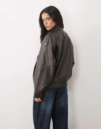 Abercrombie & Fitch bomber oversize in pelle sintetica kaki-Verde