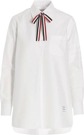 Thom Browne Overhemden, Dames, Wit, XS, Katoen, Logo Strik Blouse