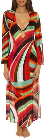Trina Turk Swoop Long Sleeve Mesh Cover-Up Maxi Dress at Nordstrom, Size Medium
