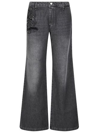 Ermanno Scervino Faded Black Beaded Wide-Leg Jeans
