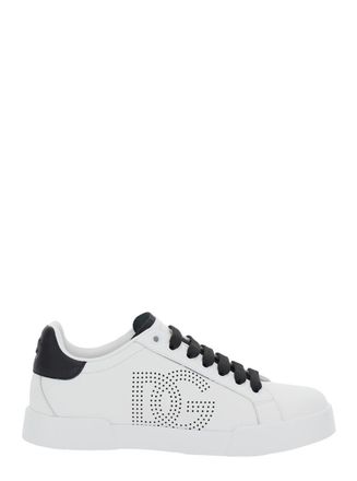 Dolce & Gabbana Portofino Light White Sneakers With Perforated Logo On The Side And Logo Patch On The Tongue In Leather Woman