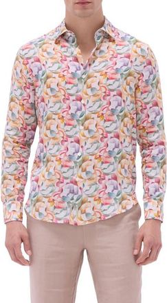 Bugatchi Julian Shaped Fit Linen Button-Up Shirt in Sand at Nordstrom, Size Xxx-Large