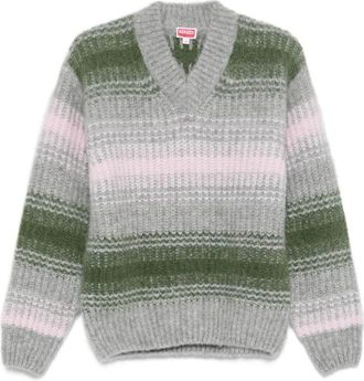 Kenzo Grijze V-hals wolmix trui - Heren - V-hals truien - Veelkleurig - L - Wol - Truien & Vesten