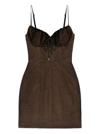 Area crystal hotfix mini dress - Brown