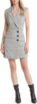 Open Edit Plaid Side Button Blazer Dress in Black- Blue Poly Check at Nordstrom Rack, Size Small
