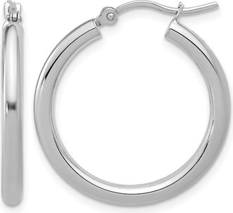 Diamond2Deal 10K White Gold Round Hinged Hoop Earrings