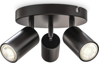 OEM L&aacute;mpara Redonda De 3 Llamas Giratoria Casquillo Gu10 Negro Mate Bombilla No Incluida