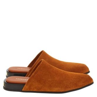 Ferragamo Cognac Nycole Suede Mules, Size 11