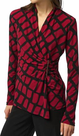 Joseph Ribkoff V-Neck Faux Wrap Top In Black/red