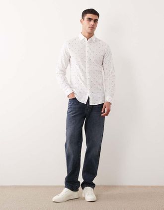 A|X Armani Exchange Camicia bianca con stampa ripetuta del logo-Bianco