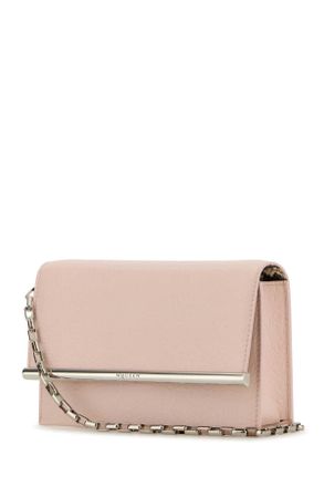 Alexander McQueen Womens Pink Leather Mini Cross-Bar Clutch Venuspinksilver