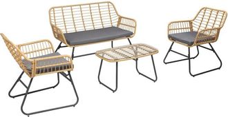 Happy Garden Conjunto De Muebles De Jard&iacute;n Tiga De Resina Tejida 4 Plazas Cojines Grises