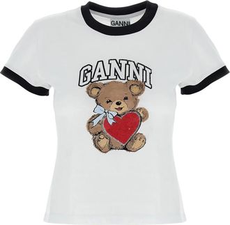 Ganni Basic Jersey Bear T-Shirt - Dames - Tops - Wit - Maat: 2XS Jersey