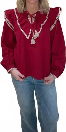 Merci Elara Ruffled Balloon Sleeve Top In Raspberry