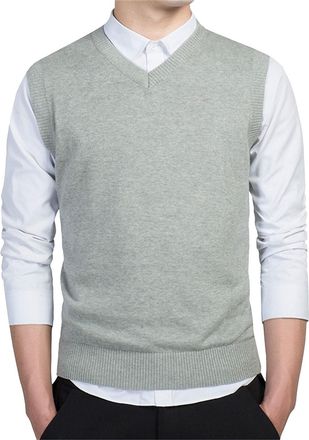 Generic Casual Knitted Sleeveless Vest Mens Sweater Vest V Neck Pullover Lightweight Business Layering Knitwear Outfit Light Grey XX-Large