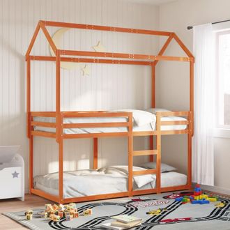 vidaXL Cama Litera Con Techo Madera Maciza Pino Marr&oacute;n 90x200 Cm Vidaxl