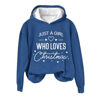 Generic Just A Girl Who Loves Christmas Sweatshirt Xmas Sweater For Women Crewneck Pullover Tops Funny Christmas Shirt Sweatshirts for Women (Blue, M)