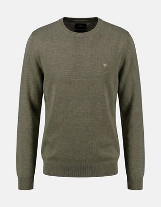Fynch-Hatton Mens Fine Knit Air Cotton Crewneck Sweater Dark Khaki - Green - Size: 46
