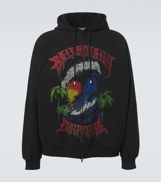 Balenciaga Logo cotton jersey zip-up hoodie