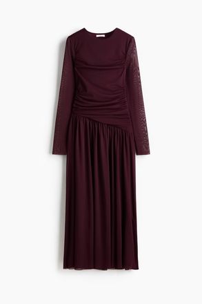 H&M Drapiertes Meshkleid - Weinrot