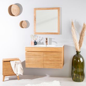 Wanda Collection Mueble Ba&ntilde;o De Teca Y Cer&aacute;mica Aktual 90 Cm