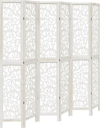 vidaXL Room Divider 6 Panels White Solid Wood Paulownia Vidaxl