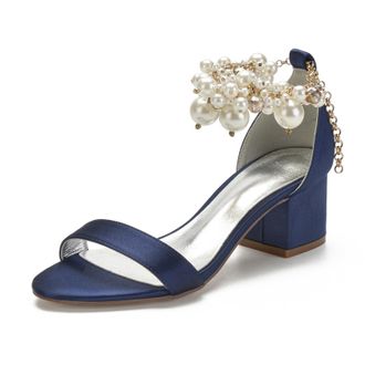 Miyoopark Comfortable Wedding Shoes for Women Block Low Heel Evening Sandals M536 Dark Blue UK 4.5