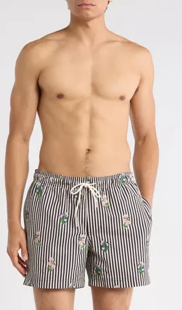 PacSun Bouquet Embroidered Stripe Swim Trunks in Black/White at Nordstrom, Size X-Large