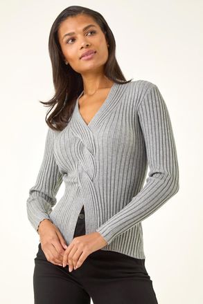 Roman Cable Split Detail Rib Jumper