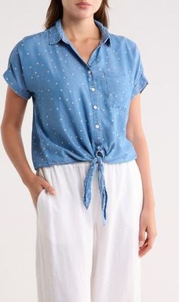 Beach Lunch Lounge Rosie Short Sleeve Button Down Tie Front Shirt in Starship at Nordstrom Rack, Size X-Large