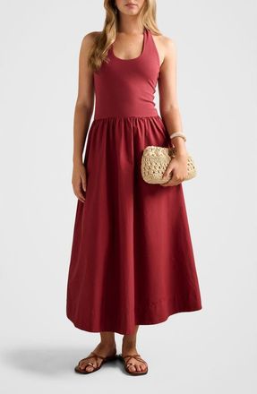 Ever New Margot Mixed Media Halter Neck Dress in Rosewood at Nordstrom, Size 12
