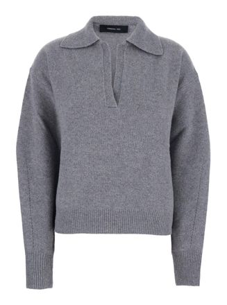 Federica Tosi Grey Polo Shirt With Wide Collar And Dropped Shoulders In Wool And Cashmere Blend Woman