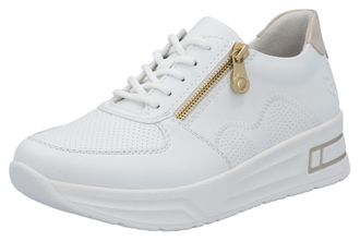Rieker Plateausneaker RIEKER, Damen, Gr. 36, beige (wei&szlig;, hellbeige), Lederimitat, Schuhe Plateausneaker, Halbschuh, Schn&uuml;rschuh, Freizeitsneaker mit Reissve