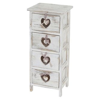 Hhg C&oacute;moda Forli, Cajonera, 4 Cajones Con Corazones 70x29x25cm, Aspecto Shabby, Vintage, Blanco
