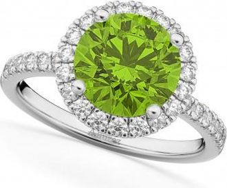 Allurez Halo Peridot & Diamond Engagement Ring 14K White Gold 2.50ct