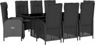 vidaXL Set De Comedor De Jard&iacute;n 9 Pzas Y Cojines Rat&aacute;n Sint&eacute;tico Negro Vidaxl