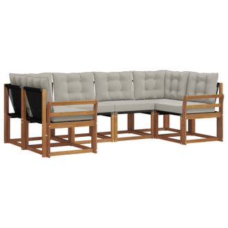 vidaXL Conjunto De Sof&aacute;s De Exterior 6 Pcs Natural Y Gris Claro Vidaxl