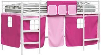 vidaXL Estructura De Cama Alta Para Ni&ntilde;os Con Cortinas Y Rosa Vidaxl