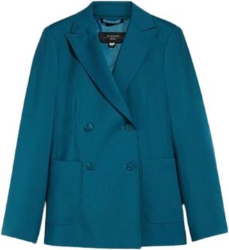 Max Mara Dubbelrijige Blazer - Dames - Blazers - Blauw - M - Leer - Jassen