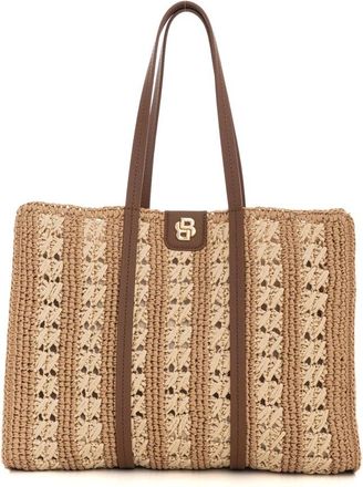 HUGO BOSS Beyond Tote Raffia Bag - Dames - Shoppers - Beige - ONE Size - Leer - Tassen