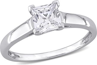 Mimi & Max Square-shape Created White Sapphire Solitaire Engagement Ring in 10k White Gold